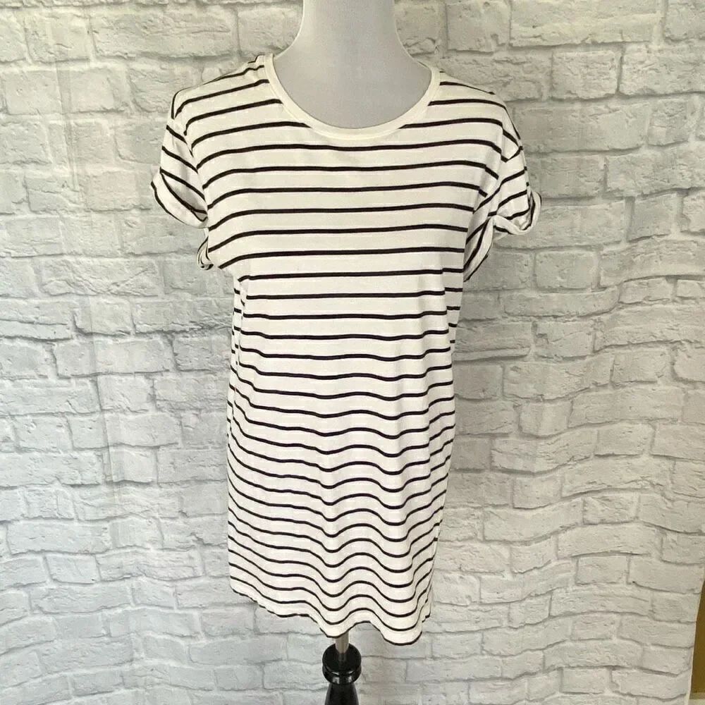 H&M divided women S scoopneck short sleeve long length stripe top black & white